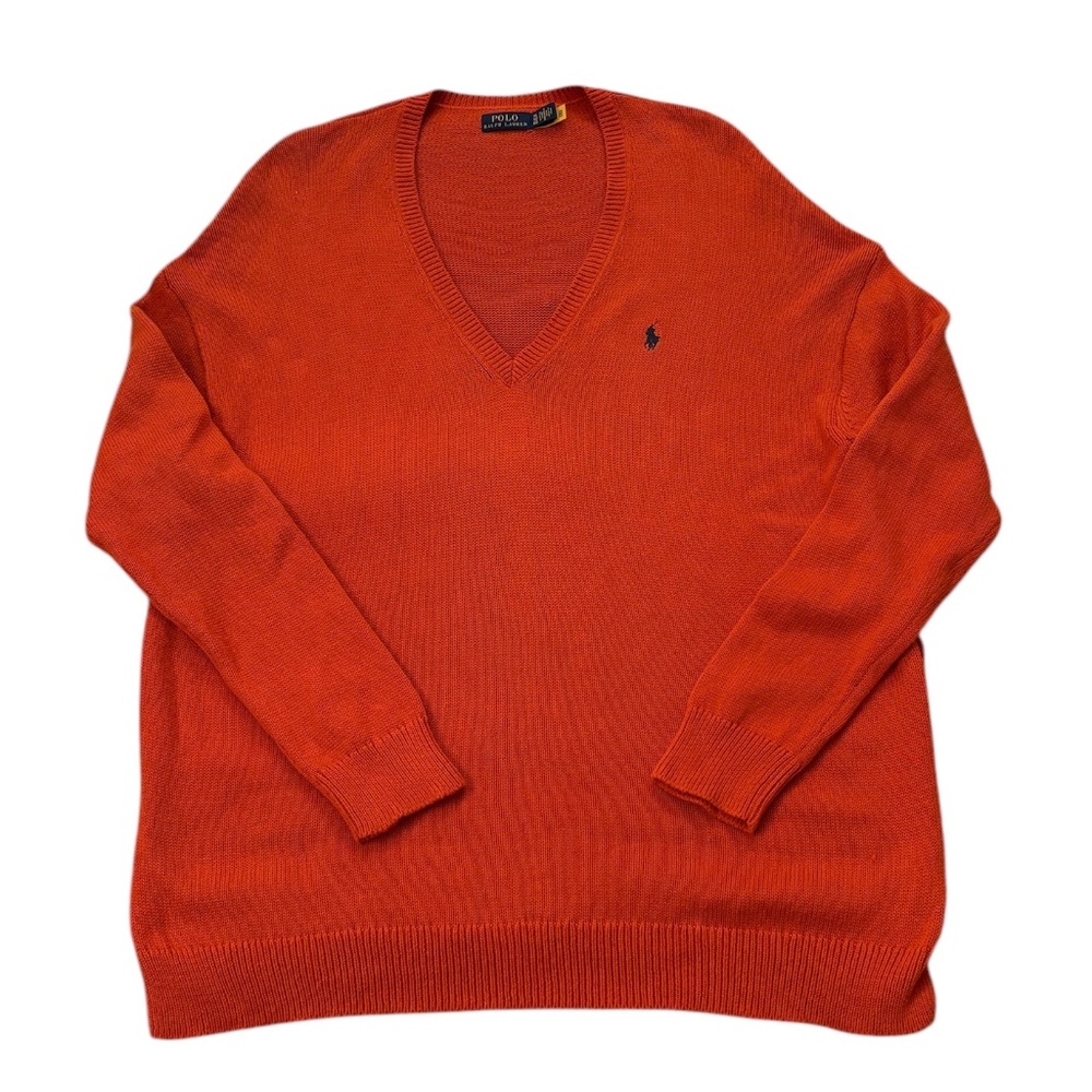 Ralph Lauren Polo Pumpkin Colored V-Neck Sweater Size XL. NWOT